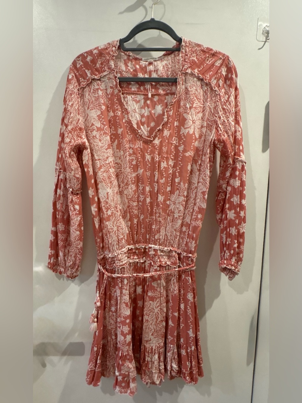 Poupette St. Barth Coral and White Floral Long Sleeve Dress